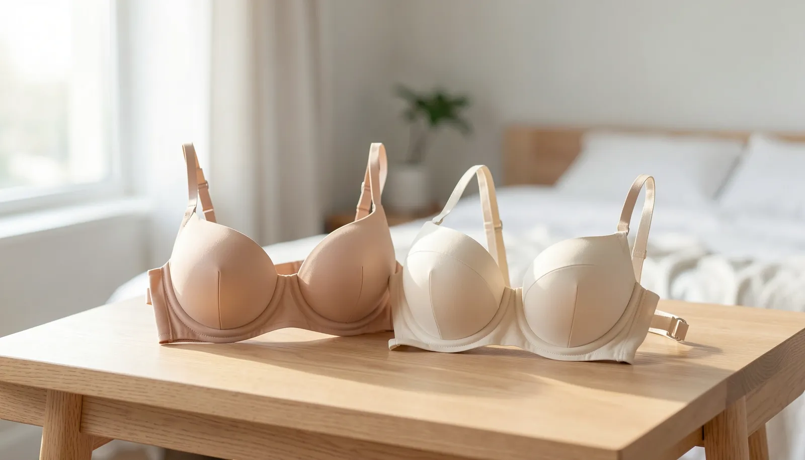 Various bra styles including balconette and push-up designs arranged for a support guide.